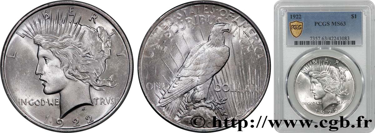 ÉTATS-UNIS D AMÉRIQUE 1 Dollar Peace 1922 Philadelphie SPL63 PCGS
