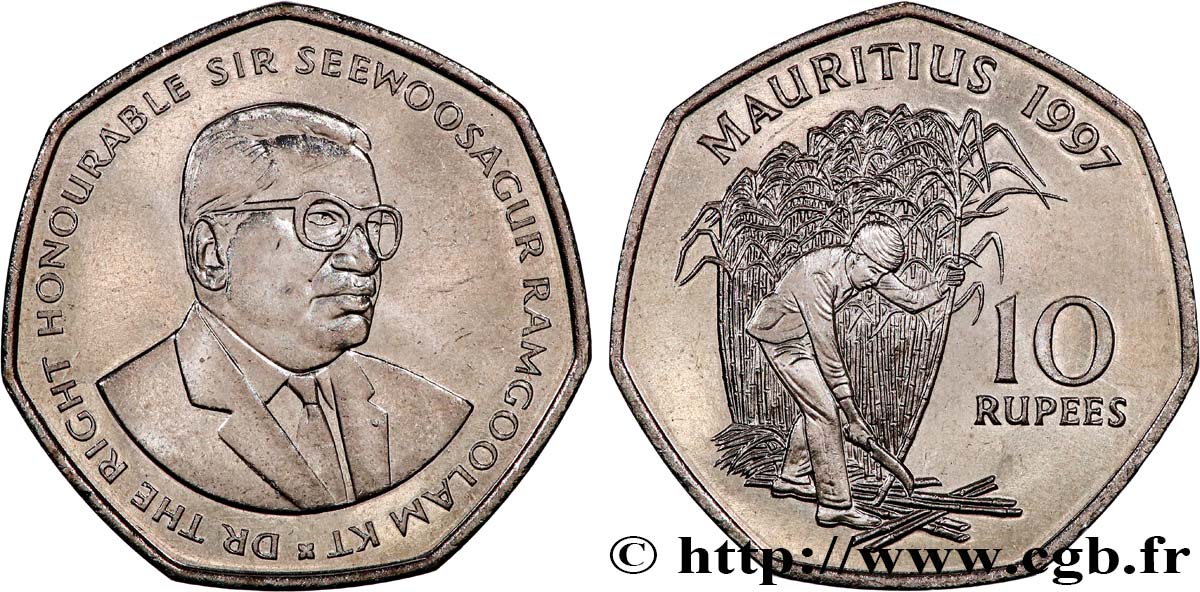 MAURITIUS 10 Rupees (Roupies) Sir Seewoosagur Ramgoolam 1997  MS 