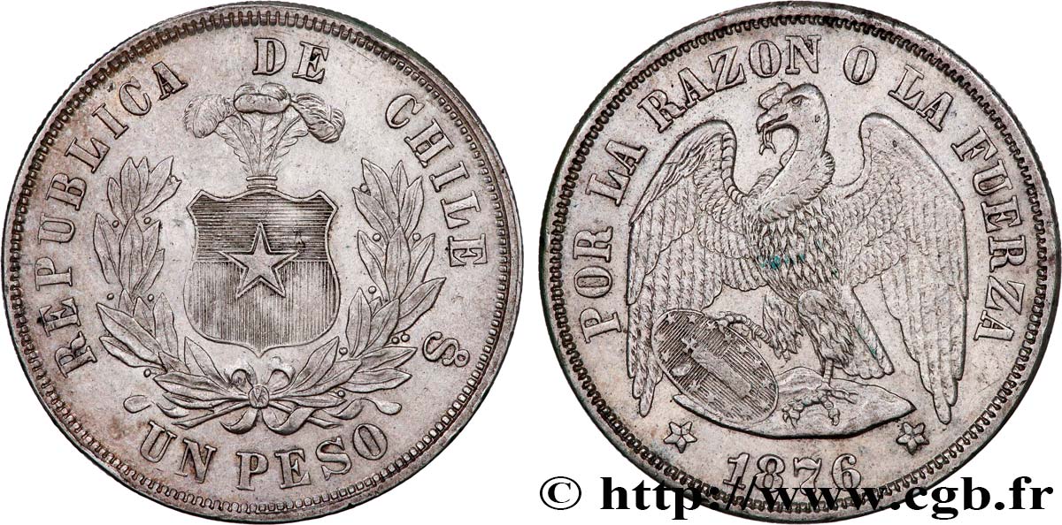 CHILI 1 Peso condor 1876 Santiago - S° TTB+ 