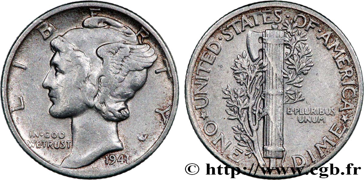 ÉTATS-UNIS D AMÉRIQUE 1 Dime Mercury 1941 Philadelphie TTB