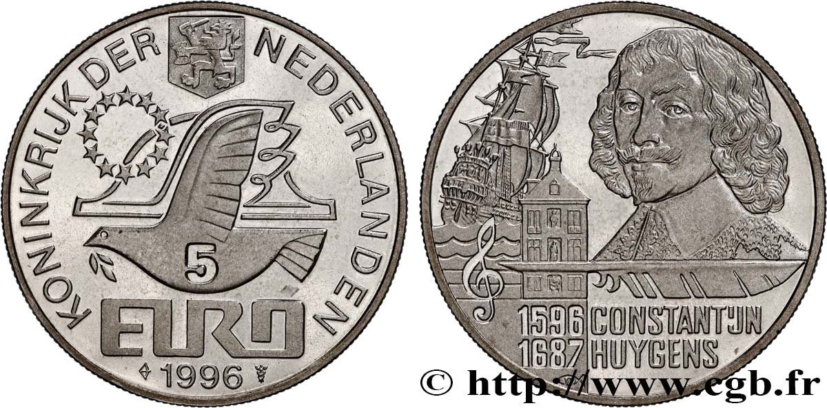 NIEDERLANDE 5 Euro colombe de la paix / Constantijn Huygens 1996  Utrecht ST 