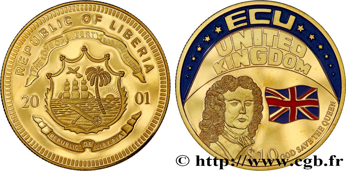 LIBERIA 10 Dollars Proof ECU - Royaume-Uni  2001  FDC 