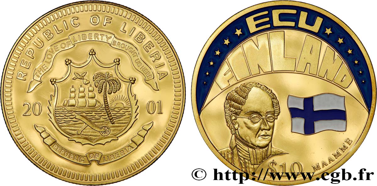 LIBERIA 10 Dollars Proof ECU - Finlande 2001  MS 