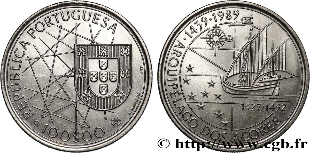 PORTUGAL 100 Escudos découverte des Açores 1989 MS