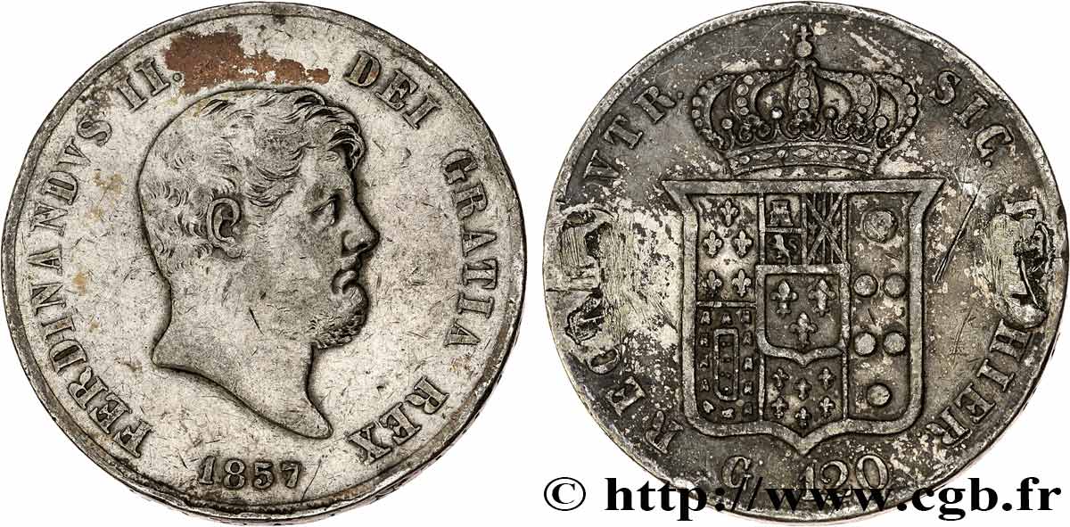 ITALY - KINGDOM OF THE TWO SICILIES 120 Grana Ferdinand II 1857 Naples XF 
