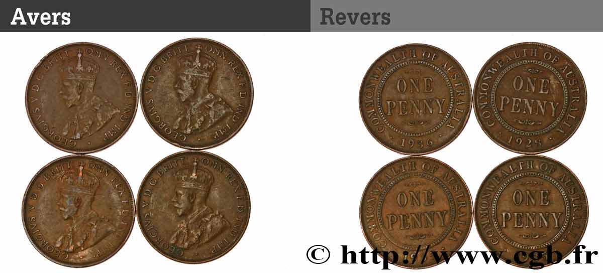 AUSTRALIEN Lot de 4 x 1 Penny Georges V n.d.  SS 