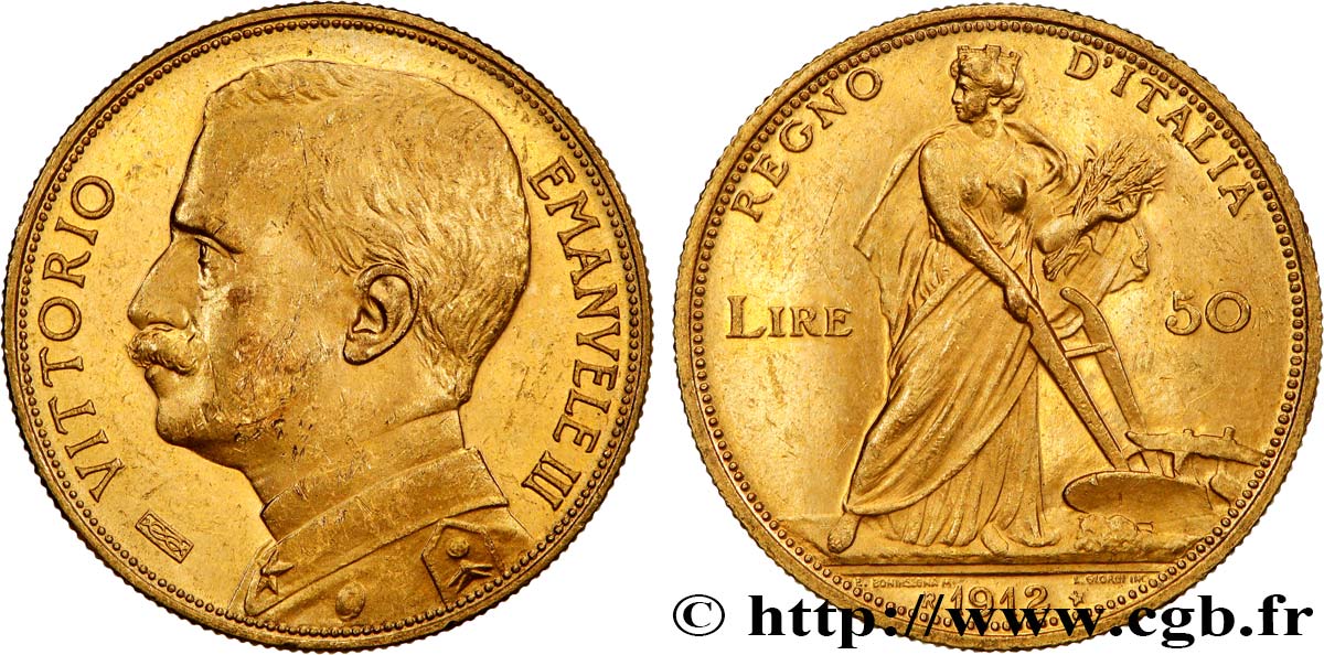 ITALIEN - ITALIEN KÖNIGREICH - VIKTOR EMANUEL III. 50 Lire 1912 Rome fST 
