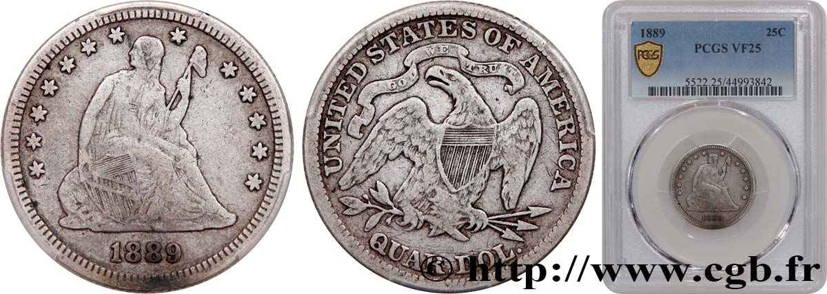 ESTADOS UNIDOS DE AMÉRICA 1/4 Dollar “Seated Liberty” 1889 Philadelphie BC25 PCGS