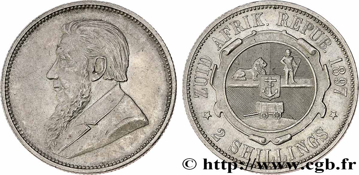 SOUTH AFRICA 2 Shillings président Kruger 1897  XF 