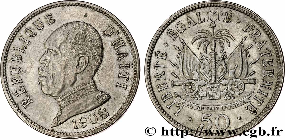 HAITI 50 Centimes emblème / président Nord Alexis 1908 Waterbury q.SPL 