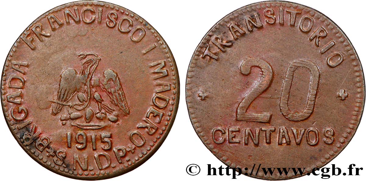 MEXICO 20 Centavos 1915  AU 