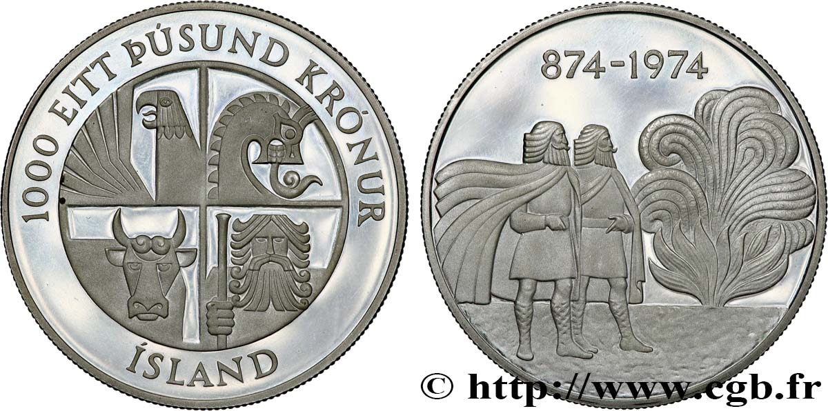 ISLAND 1000 Kronur Proof 1974  fST 