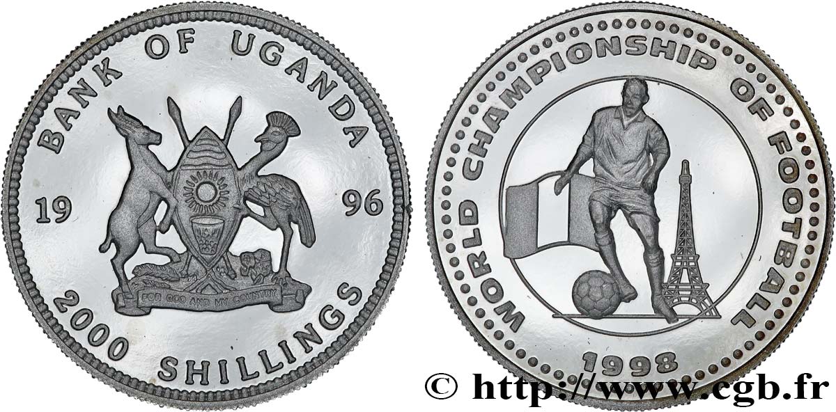 OUGANDA 2000 Shillings Proof France 98 1996  FDC 