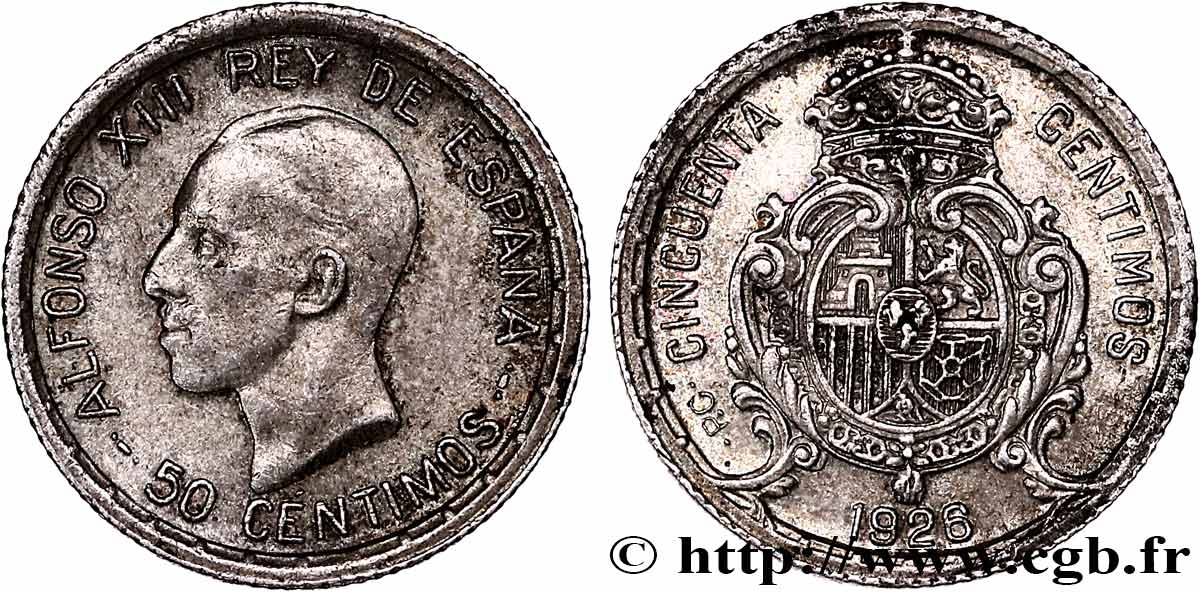 ESPAGNE 50 Centimos Alphonse XIII 1926 Madrid TTB