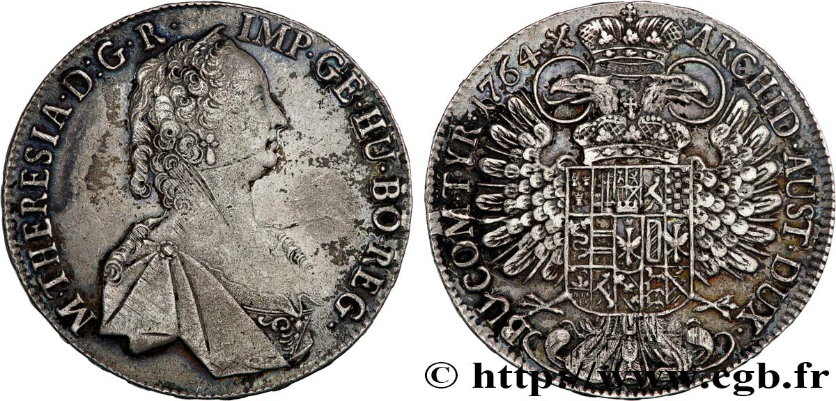 PAYS-BAS AUTRICHIENS - COMTÉ DE TYROL - MARIE-THÉRÈSE 1 Thaler 1764 Vienne TTB