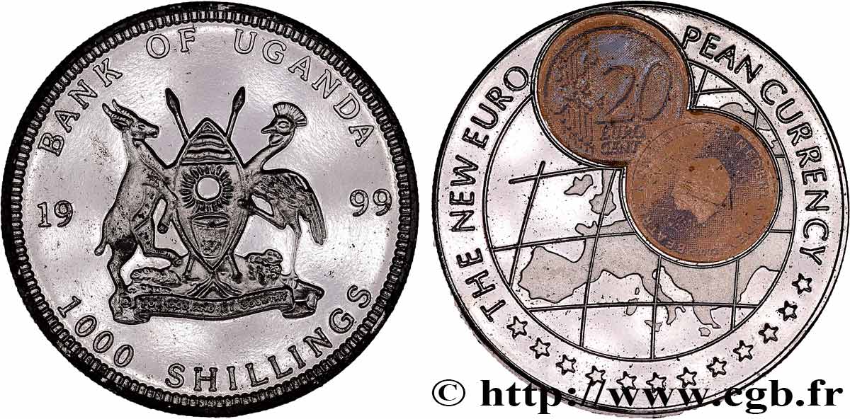 UGANDA 1000 Shillings Proof 20 cent Belgium 1999  MS 