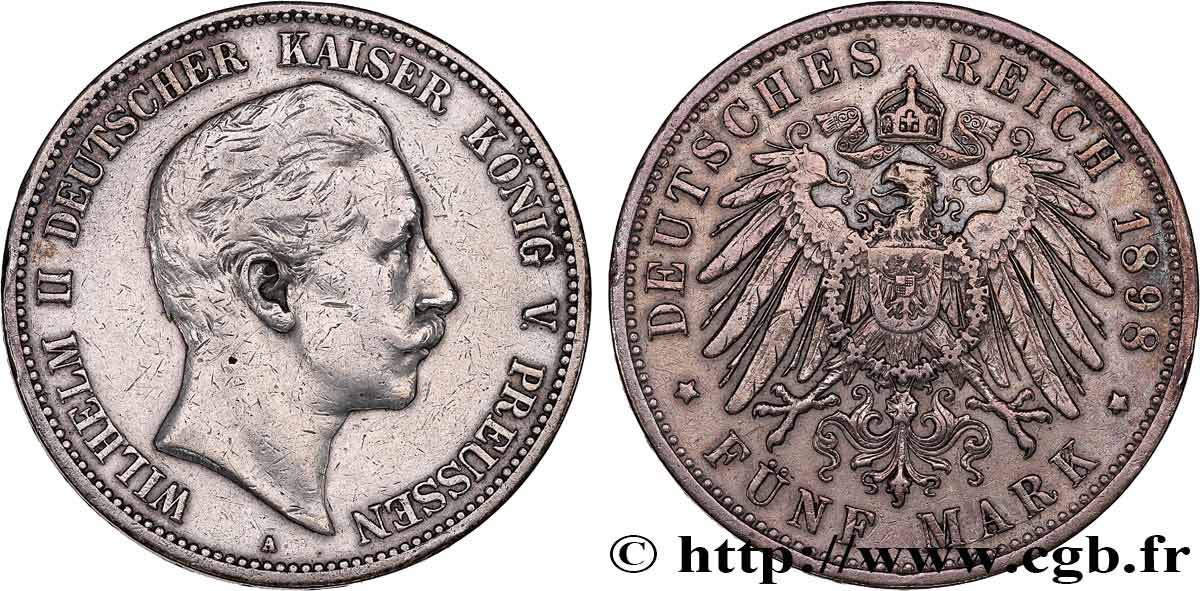 ALEMANIA - PRUSIA 5 Mark Guillaume II 1898 Berlin BC+ 