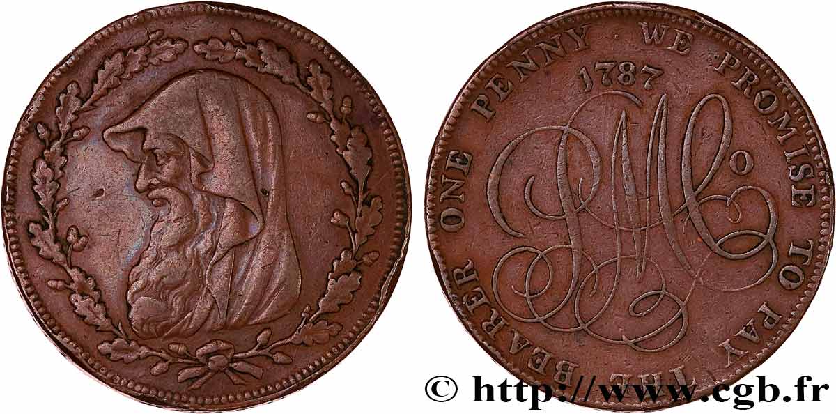 ROYAUME-UNI (TOKENS) 1 Penny Anglesey (Pays de Galles) druide 1787 TTB