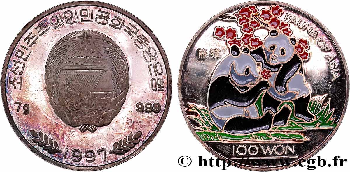 COREA DEL NORD 100 Won Proof Faune d’Asie - Pandas 1995  MS 