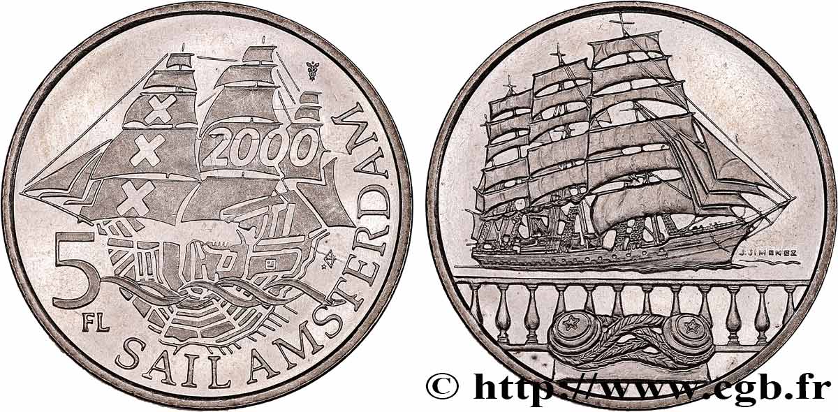 NIEDERLANDE 5 Florins (Gulden) Proof Sail Amsterdam 2000 1995 Utrecht fST 