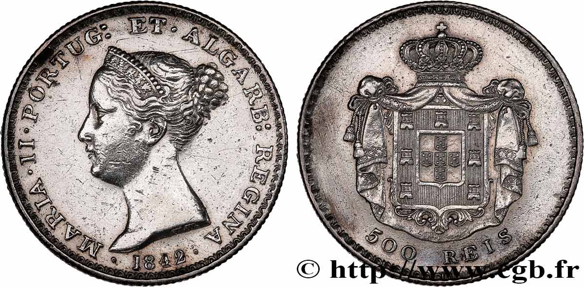 PORTUGAL -MARIE II  500 Réis  1842  XF 