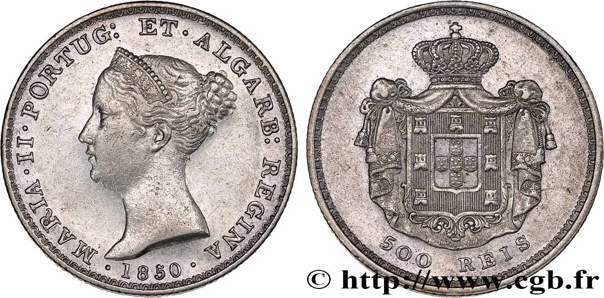 PORTUGAL 500 Réis Marie II 1850  XF 