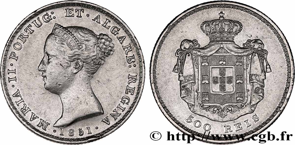 PORTUGAL -MARIE II  500 Réis  1851  XF 