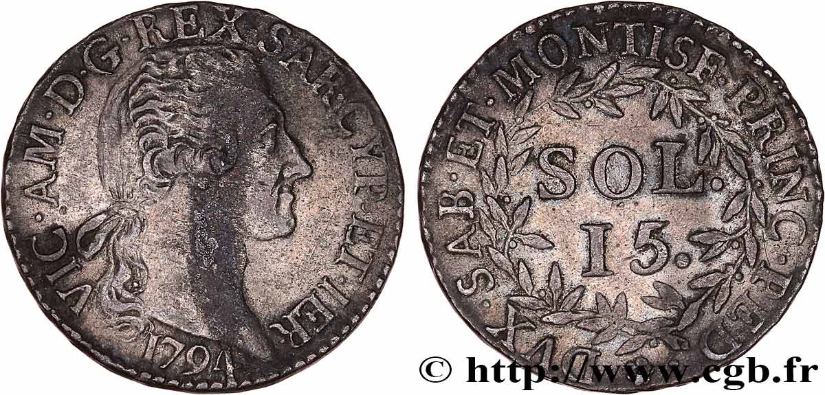 SABOYA - DUCADO DE SABOYA - VÍCTOR AMADEO III 15 sols (10 soldi) 1794 Turin MBC 