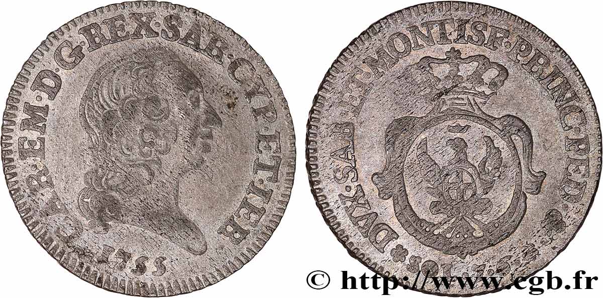SAVOY - DUCHY OF SAVOY - CHARLES-EMMANUEL III 7 sols de demi (soldi 7.6) 1755 Turin XF 
