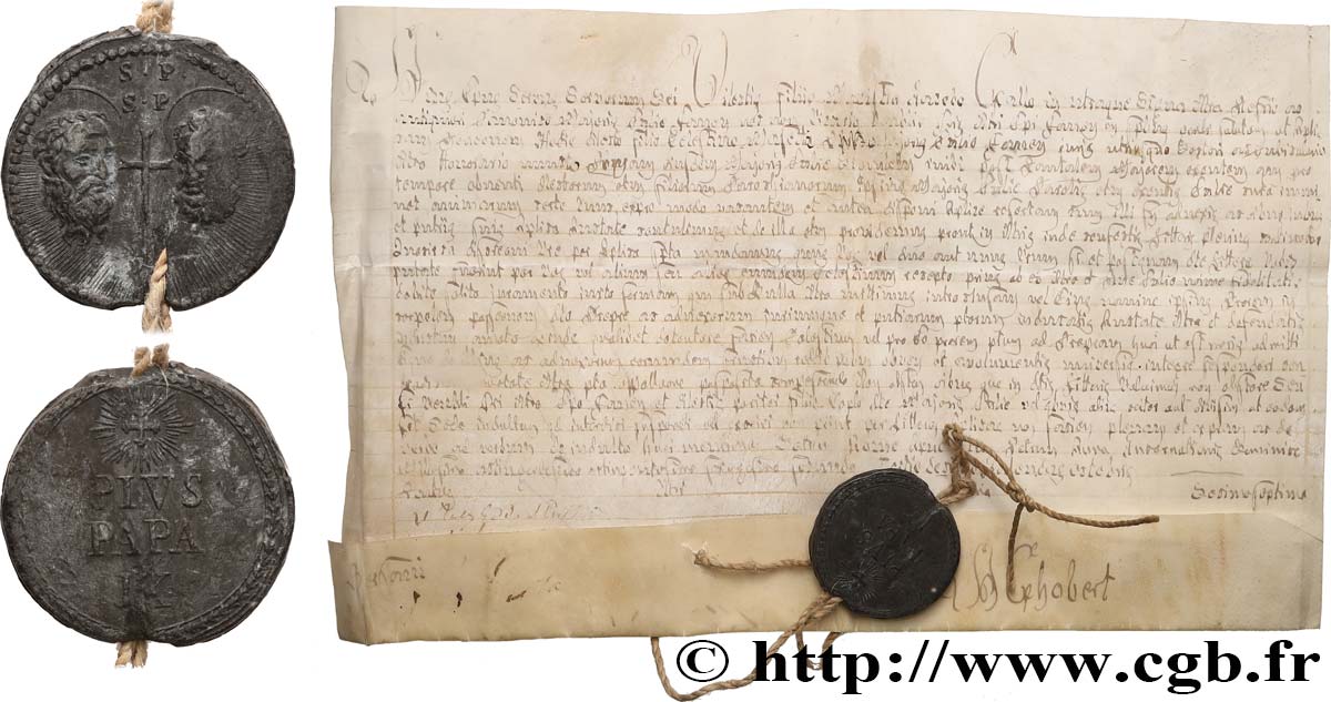ITALY - PAPAL STATES - PIUS IX (Giovanni Maria Mastai Ferretti) Bulle papale avec document n.d. Rome AU 