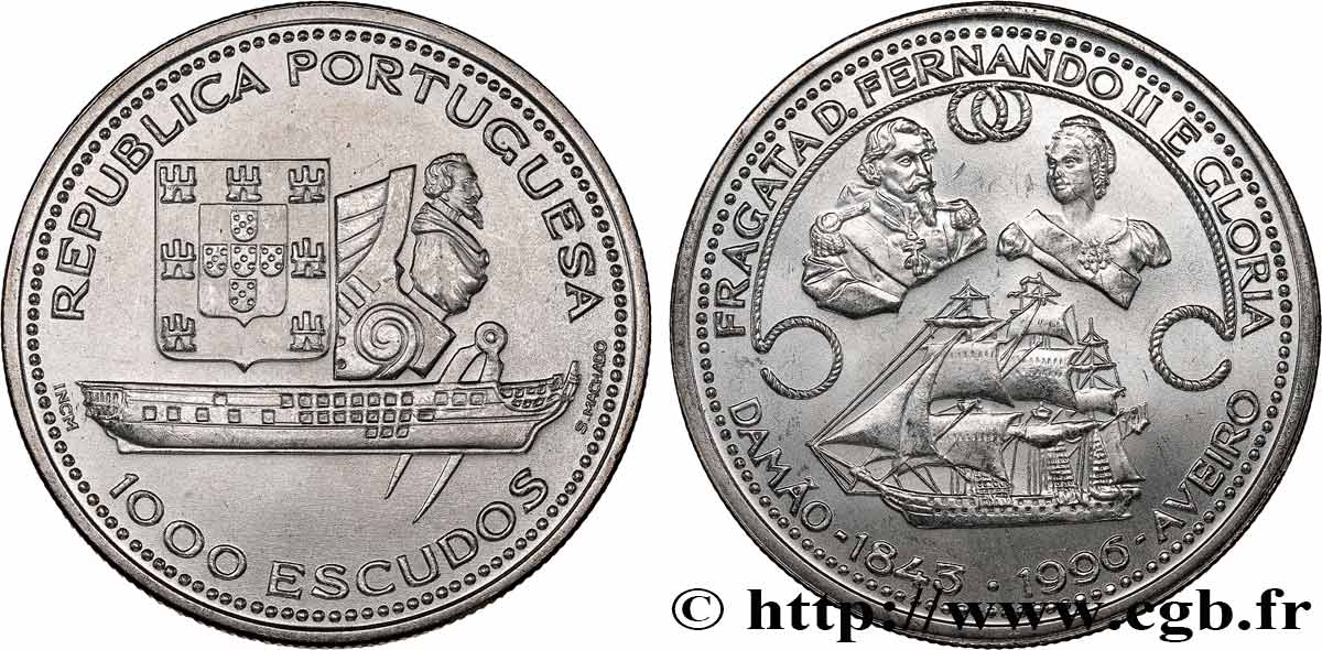 PORTOGALLO 1000 Escudos frégate Fernando II e Gloria 1996 MS