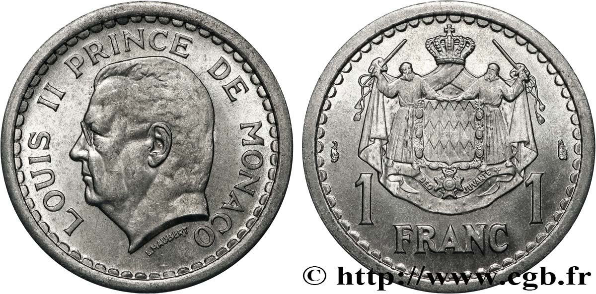 MONACO 1 Franc Louis II (1943) Paris MS