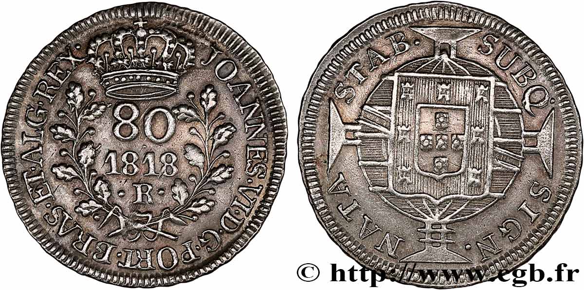 BRÉSIL - JEAN VI 80 Reis 1818 Rio de Janeiro AU