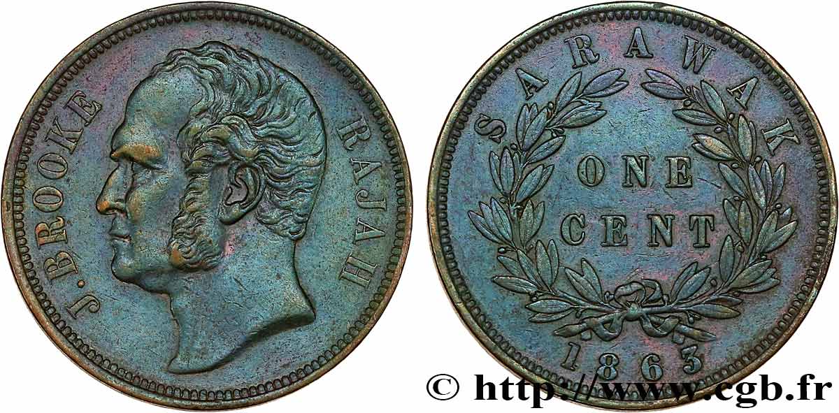 SARAWAK 1 Cent Sarawak Rajah James Brooke 1863 Birmingham AU 