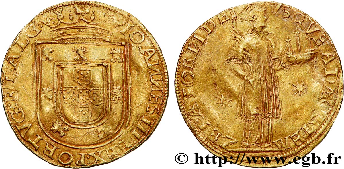 PORTUGAL - JEAN III 1 Saint-Vincent (São Vicente) ou pièce de 1.000 Reis n.d. Lisbonne XF/VF 