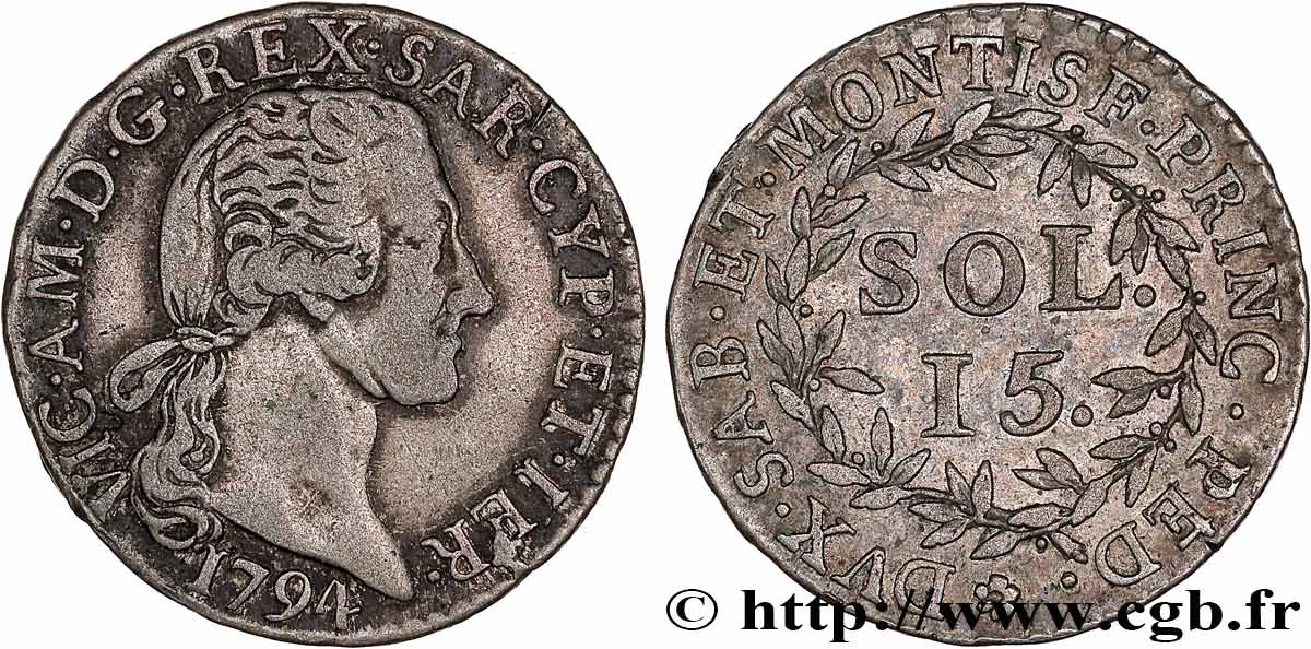 SAVOY - DUCHY OF SAVOY - VICTOR-AMADEUS III 15 sols (10 soldi) 1794 Turin XF 