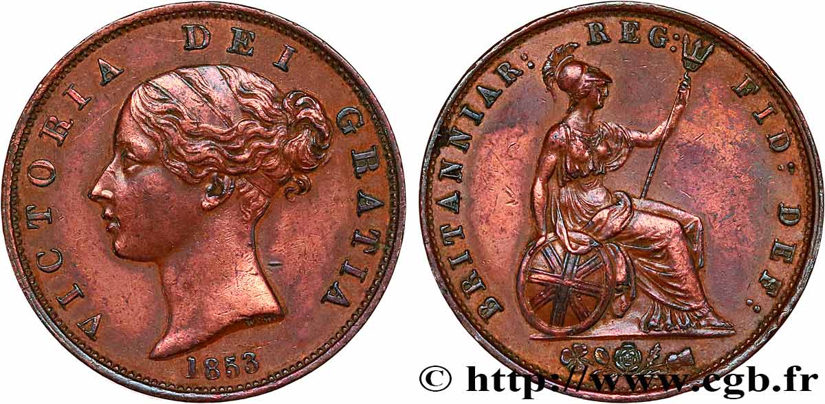ROYAUME-UNI 1/2 Penny Victoria tête jeune 1853 Londres TTB 