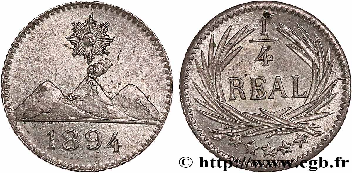 GUATEMALA 1/4 Real 1894 Heaton VZ 
