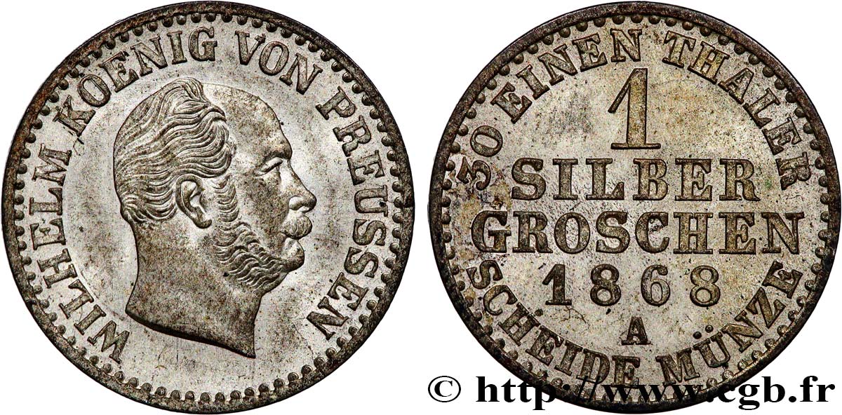 GERMANY - PRUSSIA 1 Silbergroschen Guillaume Ier 1868 Berlin AU 