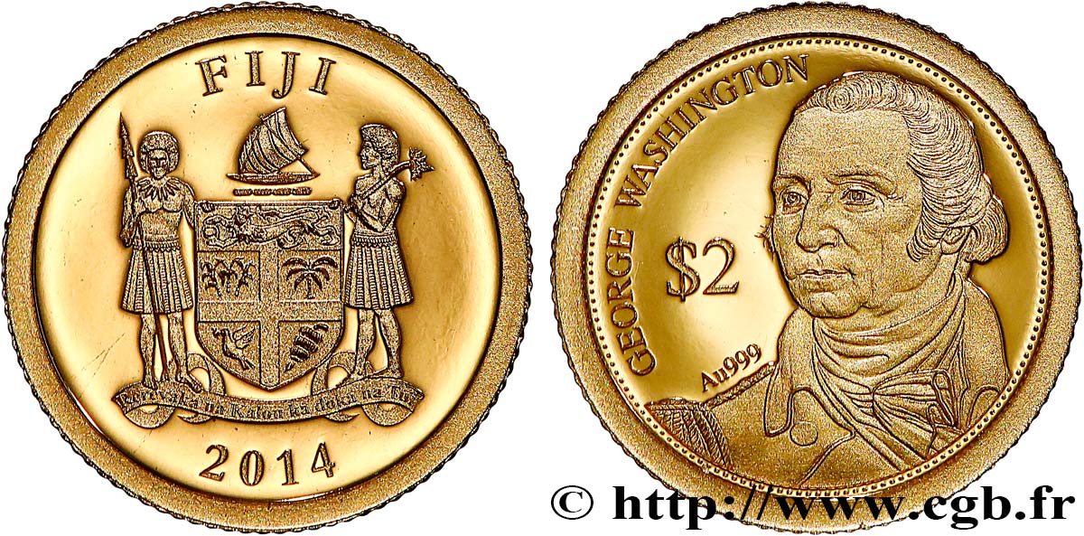 FIJI 2 Dollar Proof George Washington 2014  MS 