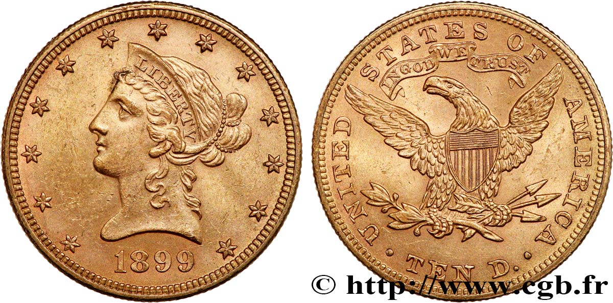 OR, PALLADIUM ET PLATINE INVESTISSEMENT 10 Dollars or Liberty 1899 Philadelphie TTB+