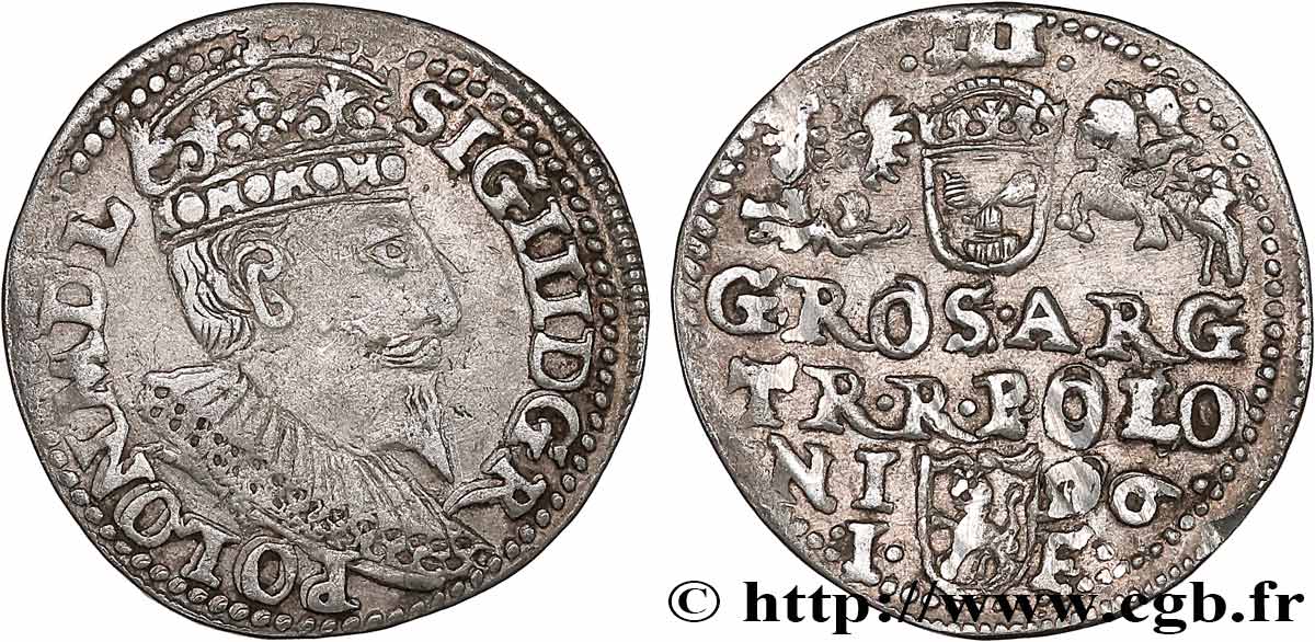 POLOGNE - ROYAUME DE POLOGNE - SIGISMOND III VASA Trois groschen ou trojak koronny 1596 Cracovie TTB