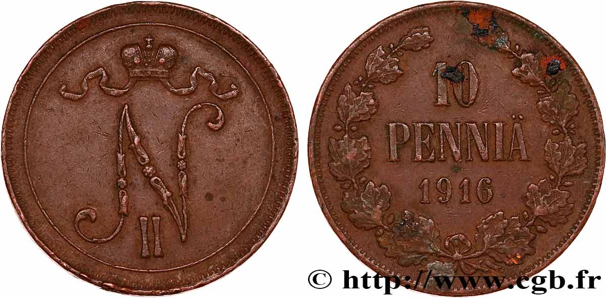 FINLANDE 10 Pennia Monogramme Tsar Nicolas II 1916 Fwo 741656 Monde