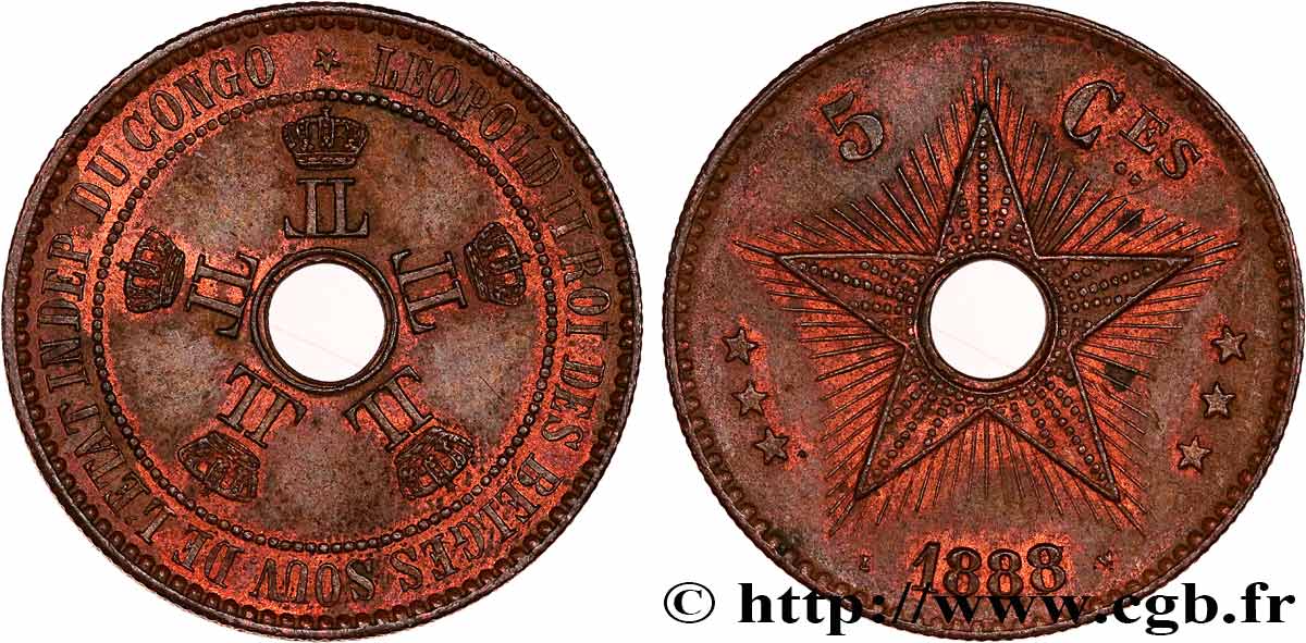 CONGO - STATO LIBERO DEL CONGO 5 Centimes variété 1888/7 1888  SPL 