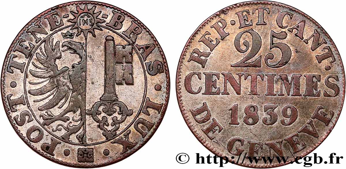 SUISA - REPUBLICA DE GINEBRA 25 Centimes 1839  MBC 