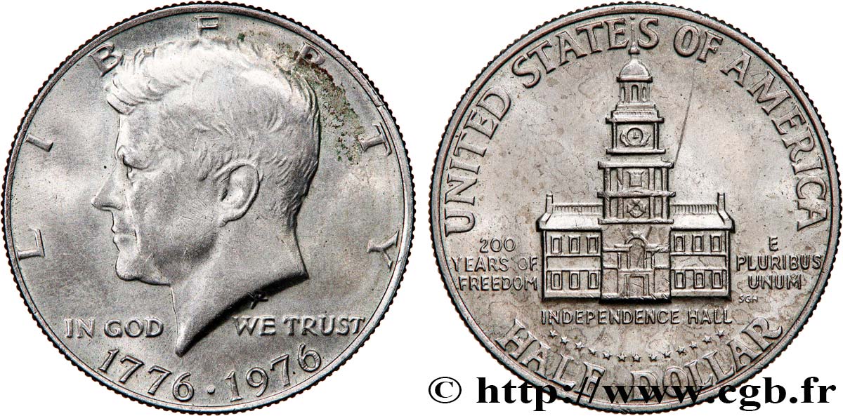 ÉTATS-UNIS D AMÉRIQUE 1/2 Dollar Independence Hall bicentennaire 1976 Philadelphie SUP