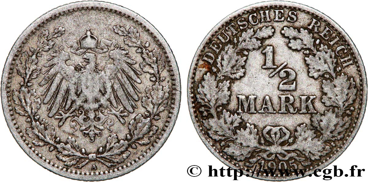 GERMANIA 1/2 Mark Empire aigle impérial 1905 Berlin q.BB