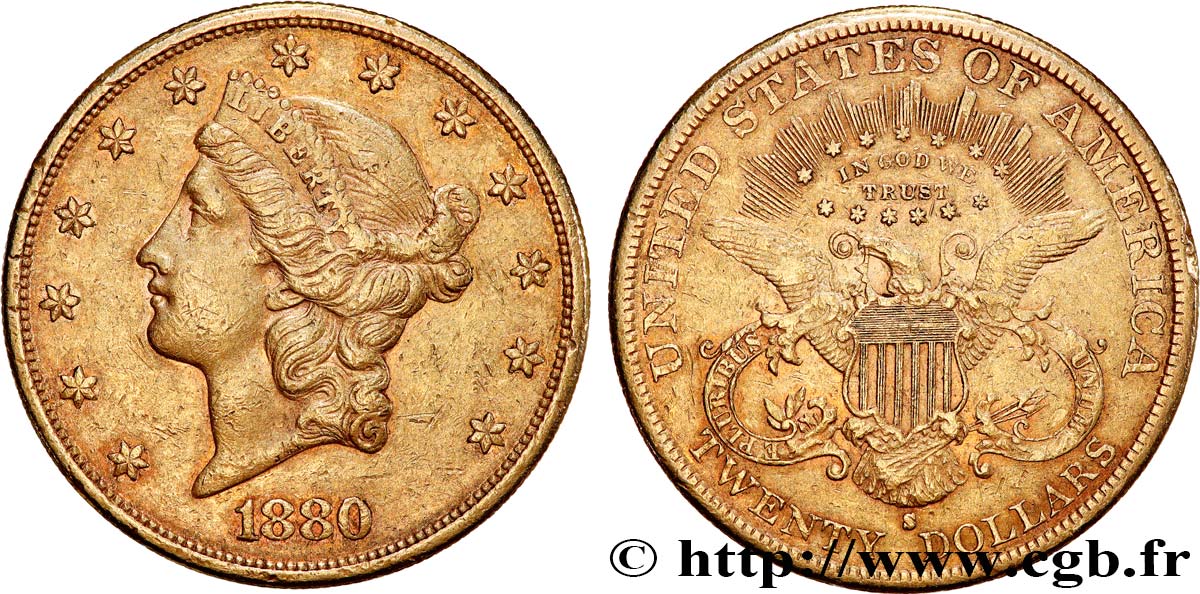 OR, PALLADIUM ET PLATINE INVESTISSEMENT 20 Dollars Liberty 1880 San Francisco TTB