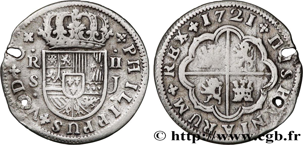 ESPAGNE 2 Reales Philippe V 1721 Séville TB+