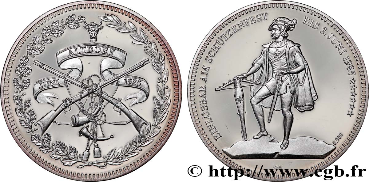 SUISSE Médaille de 50 francs, tir cantonal Altdorf 1985  FDC 